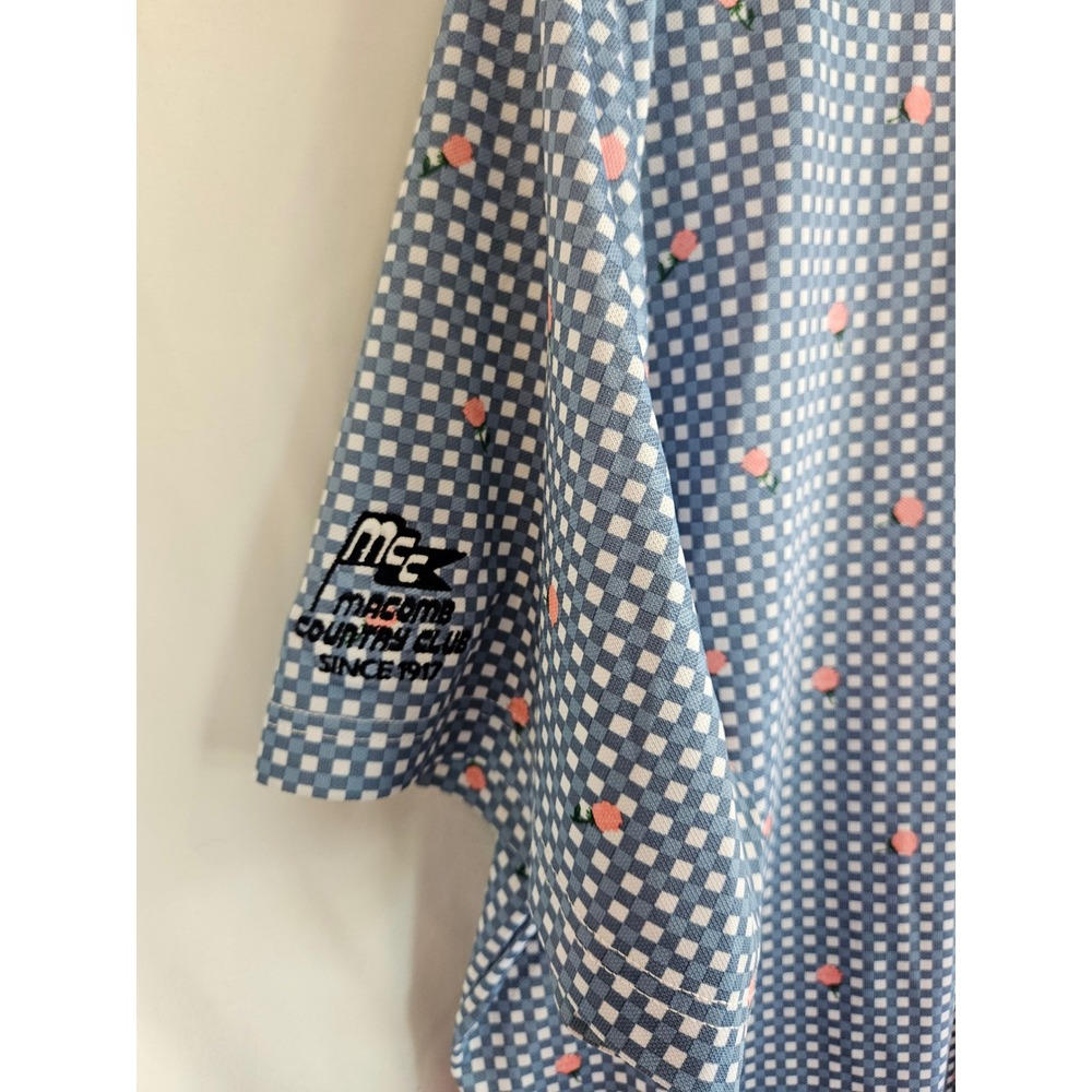 Puma Golf Polo Mens XL Blue Gingham Rose Floral Country Club Excellent Shirt - Picture 5 of 6